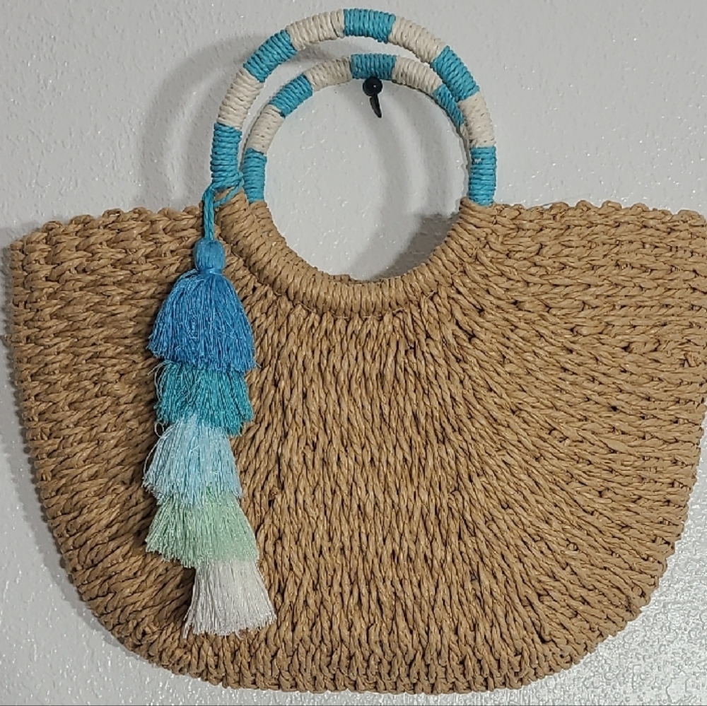 Woven Straw Tote with Tassel